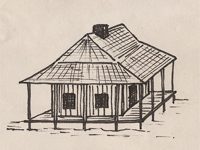 Drawing of a French Colonial style house.