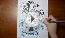 Drawing a Cool Rearing Horse - Tribal Tattoo Design Style