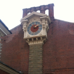West side of Independence Hall showing the reconstructed clock.